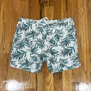 Express Green and Black linen blend shorts with Tropical Design